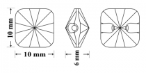 Bouton carré 3009-10 mm Crystal foiled Cristal Swarovski x1