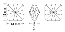 Bouton carré 3009-12 mm Crystal foiled Cristal Swarovski x1